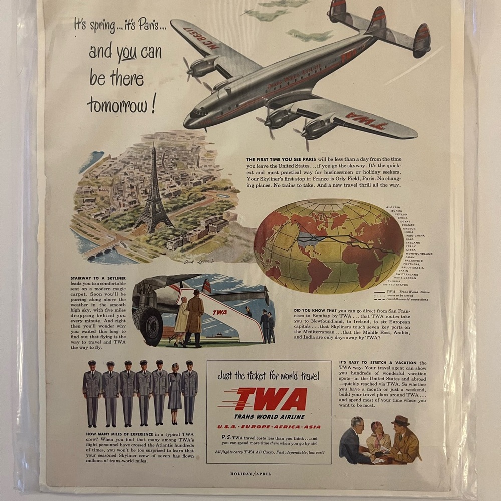 Vintage Paris Travel Poster - Red, Gray, White
